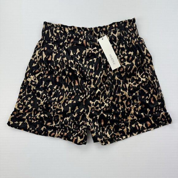 MINKPINK Leopard Velvet Shorts L High Waist Button Front Pockets NWT Animal - Picture 3 of 10